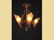 Vintage Semi-Flush Mount Bronze Brown Tip Slip Shade Chandelier