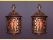 Vintage Spanish Revival Storybook Wall Fixture with Mica Shade. Priced each