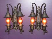 SOLD Pair Antique Tudor / Spanish Revival Vintage Double Bulb Wall Sconces