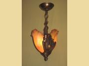 Solid Bronze Art Deco Two Shade Pendant Fixture Original Finish and Patina