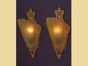Pair Cast Iron Slip Shade Wall Sconces. Signed MEP with Consolidated Glass Shades