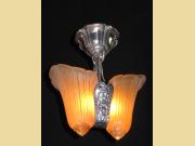 Polished Aluminum 2 Slip Shade Ceiling Flush Mount Vintage Chandelier