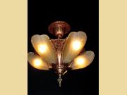 One of 2 Matched 5 Slip Shade Antique Lighting Fixture